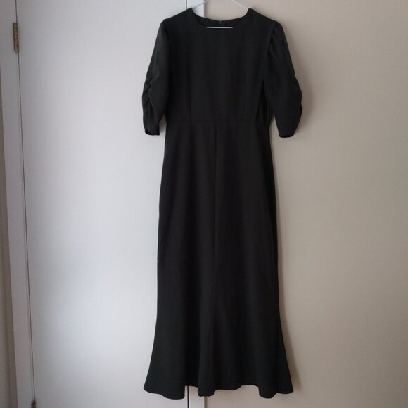 Amish Mennonite Cape Dress 38"B 30"W Handmade Modest Dark Green Fishtail Bottom - Picture 3 of 14